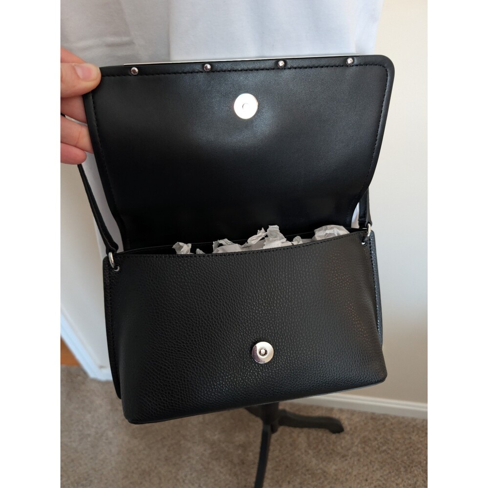 NWOT Michael Kors Evelyn Medium Crossbody Flap Bag Black Silver Hardware Leather - Picture 4 of 12